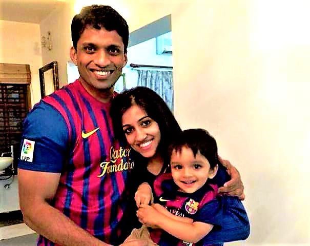 Byju Raveendran with his Wife Divya Gokulnath and his Son Nish