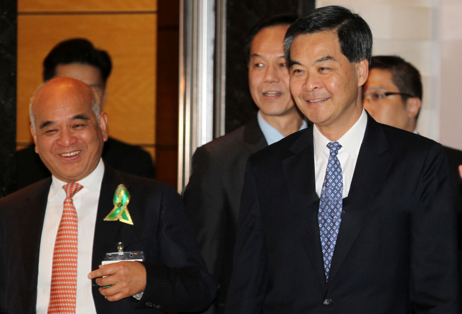 Henry Cheng Kar-shun, chairman of New World Development Company and Chief Executive Leung Chun-ying attend 30th anniversary ceremony of Hong Kong Pei Hua Education Foundation in Four Seasons Hotel, Central